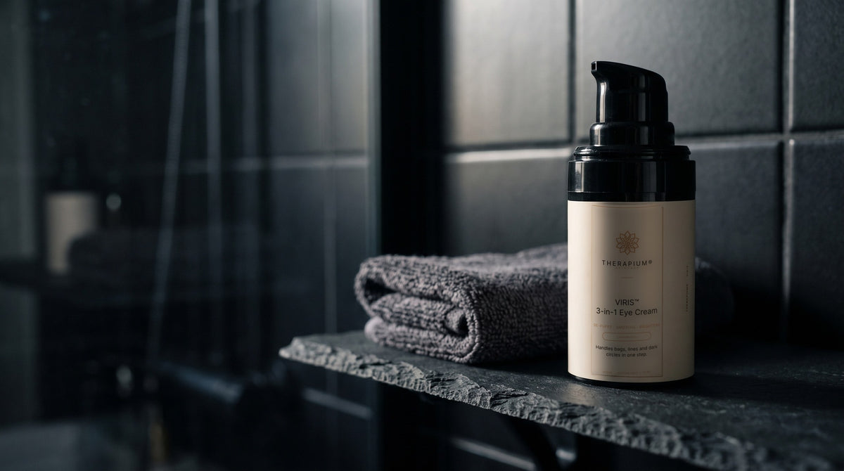 Therapium VIRIS™ 3-in-1 Eye Cream in a cinematic scene