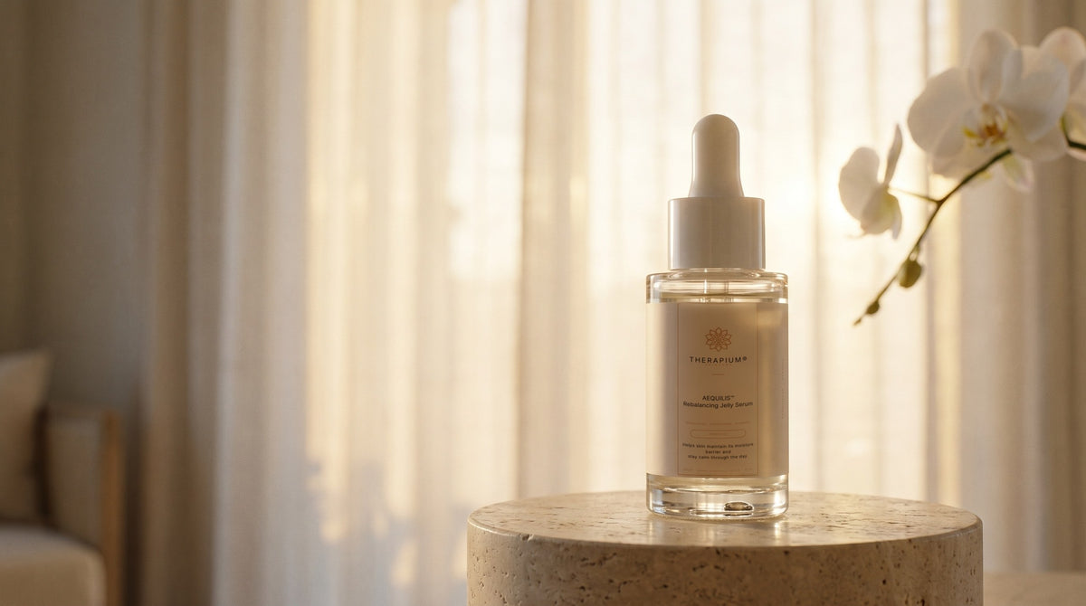 Therapium AEQUILIS™ Rebalancing Jelly Serum in a cinematic scene