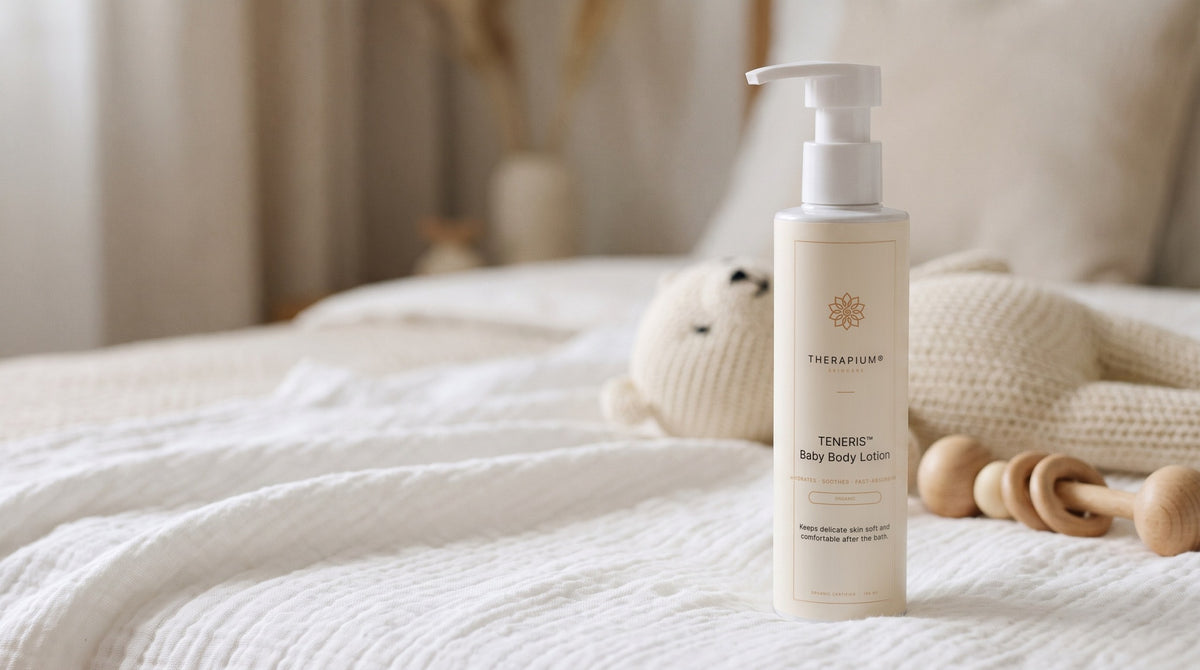 Therapium TENERIS™ Baby Body Lotion in a cinematic scene
