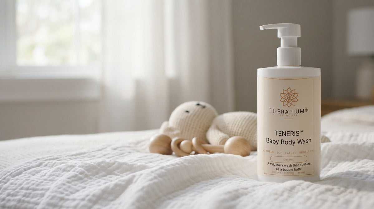 Therapium TENERIS™ Baby Body Wash in a cinematic scene