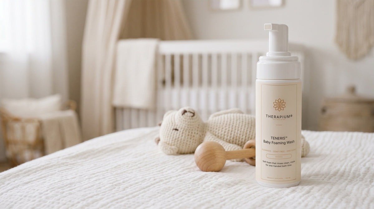 Therapium TENERIS™ Baby Foaming Wash in a cinematic scene