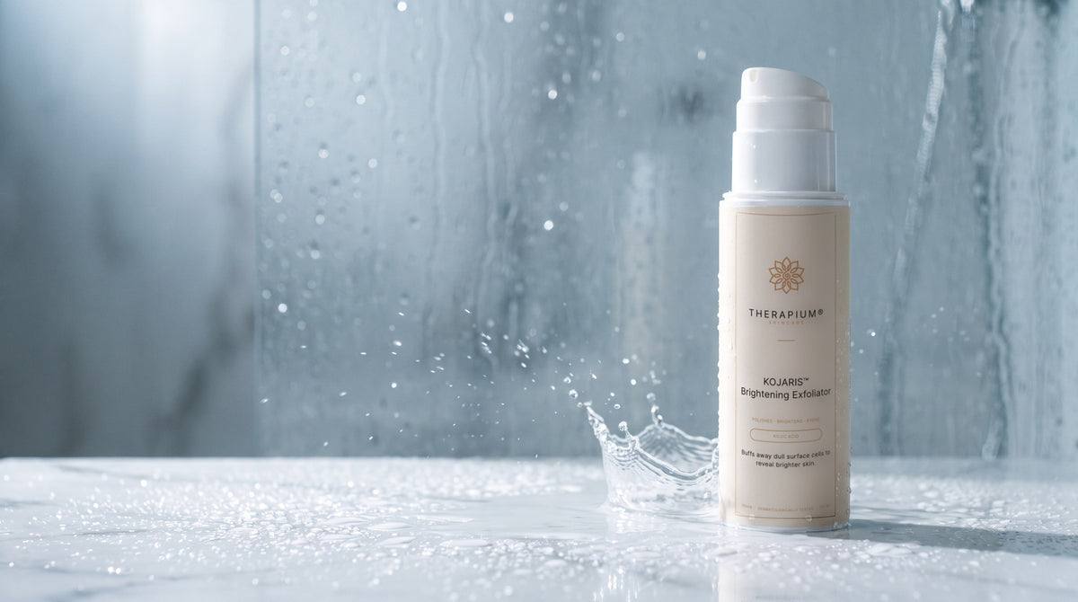 Therapium KOJARIS™ Brightening Exfoliator in a cinematic scene