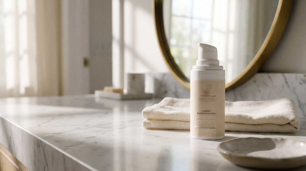 Therapium LUMERIS™ Brightening Eye Cream in a cinematic scene
