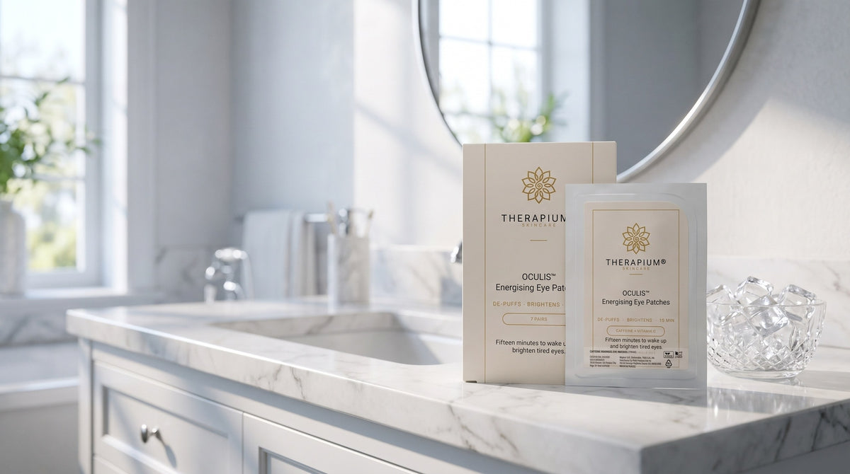 Therapium OCULIS™ Energising Eye Patches in a cinematic scene