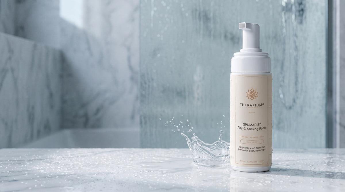 Therapium SPUMARIS™ Airy Cleansing Foam in a cinematic scene
