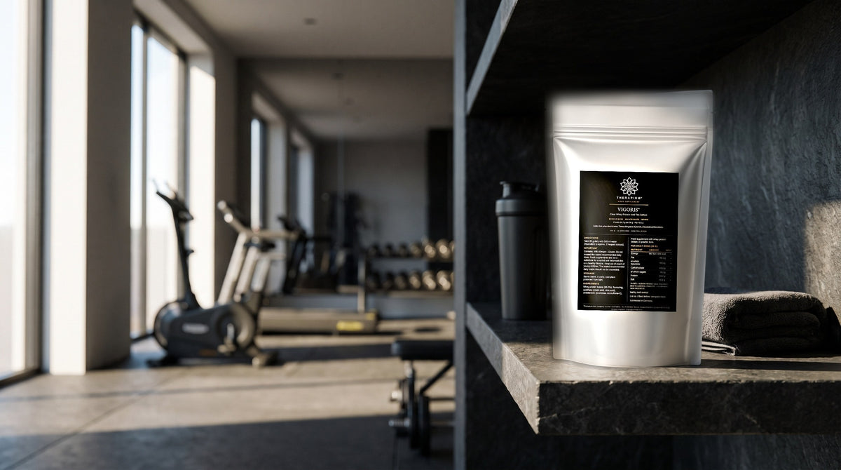 Therapium VIGORIS™ Clear Whey Protein Iced Tea Lemon — 500 g in a cinematic scene