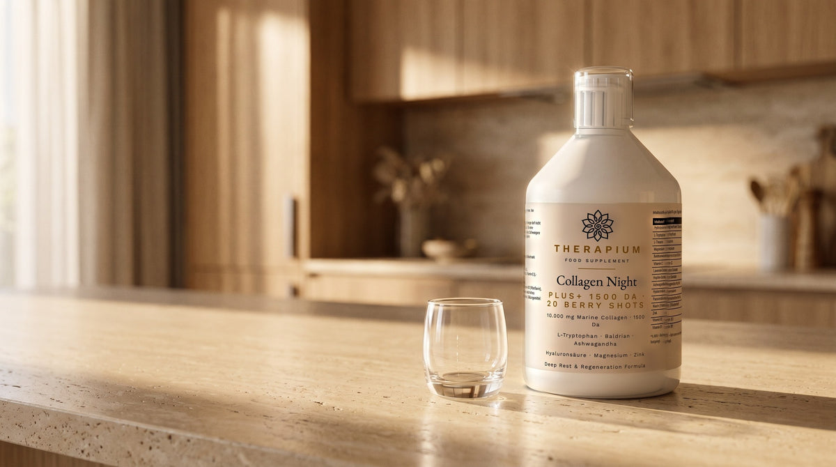 Therapium COLLARIS™ Collagen Night Shots — 500 ml in a cinematic scene