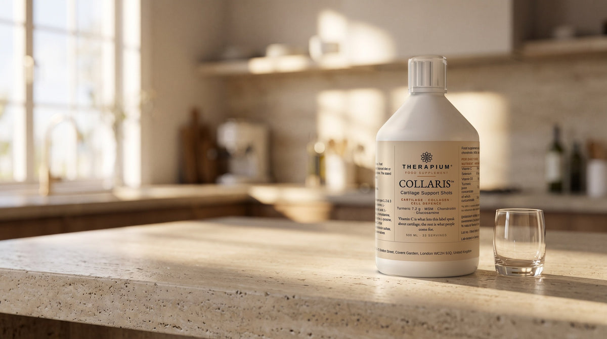 Therapium COLLARIS™ Cartilage Support Shots — 500 ml in a cinematic scene