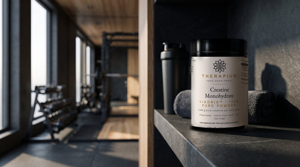 Therapium VIGORIS™ Creatine Monohydrate Powder — 500 g in a cinematic scene
