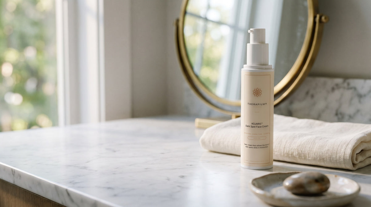 Therapium KOJARIS™ Dark Spot Face Cream in a cinematic scene