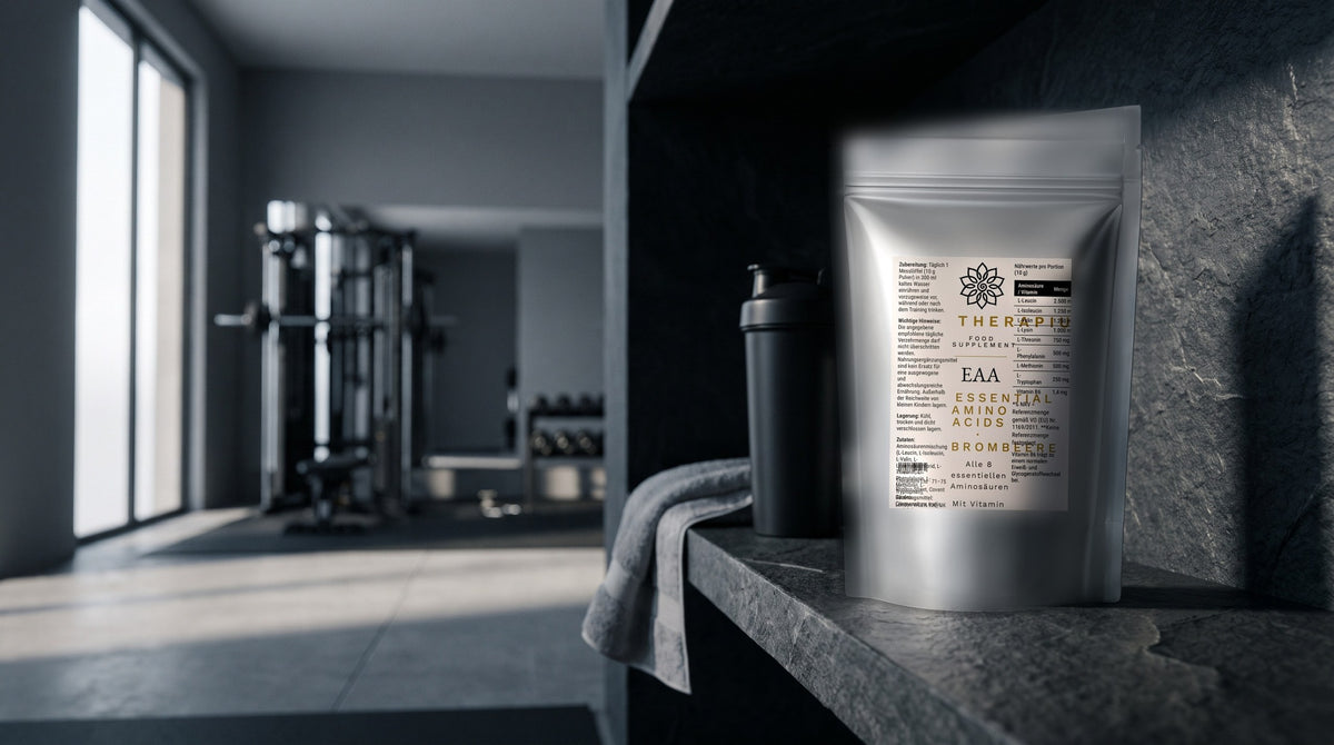 Therapium VIGORIS™ EAA Amino Acids Blackberry — 500 g in a cinematic scene