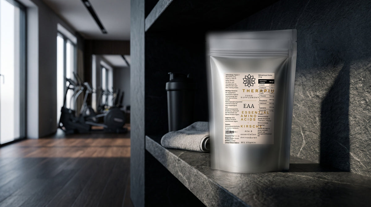Therapium VIGORIS™ EAA Amino Acids Cherry — 500 g in a cinematic scene