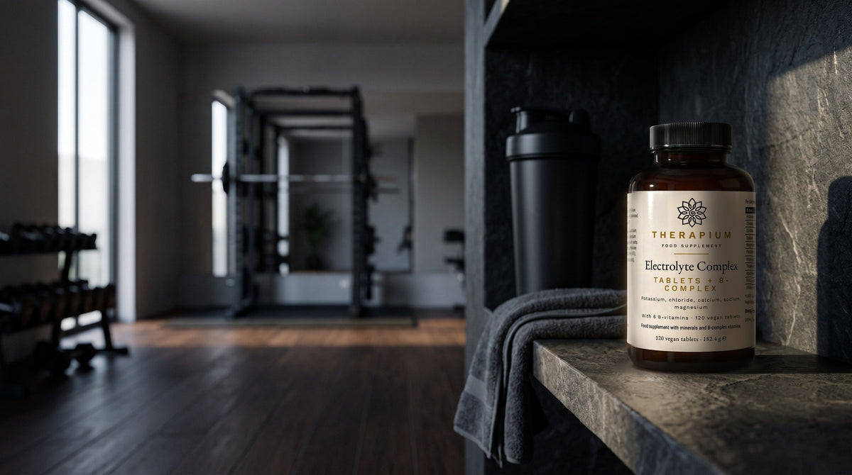 Therapium HYDRARIS™ Electrolyte Complex Tablets — 120 tablets in a cinematic scene