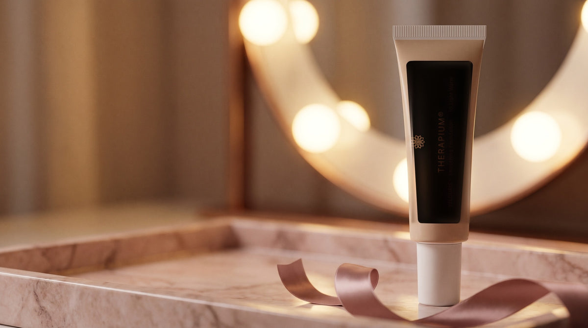 Therapium VELOURIS™ Smoothing Foundation — 10 Light Warm in a cinematic scene