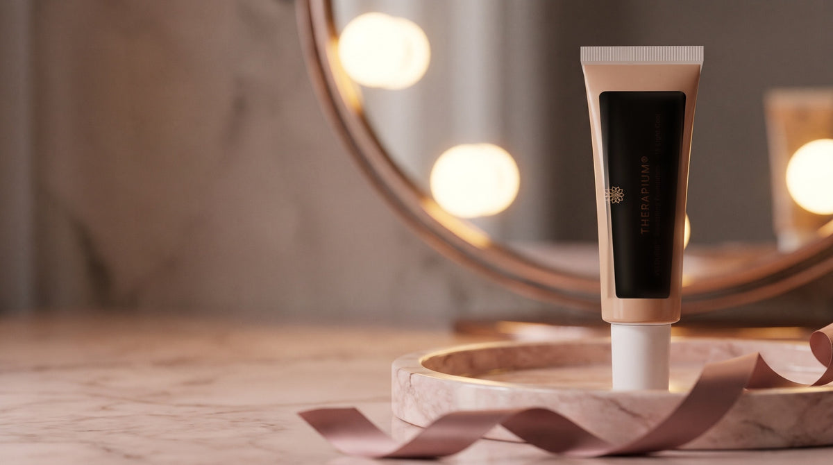 Therapium VELOURIS™ Smoothing Foundation — 15 Light Cool in a cinematic scene