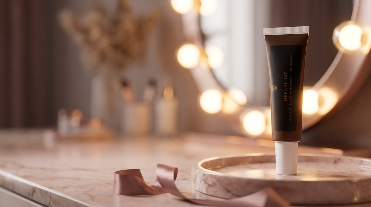 Therapium VELOURIS™ Smoothing Foundation — 50 Deep Cool in a cinematic scene