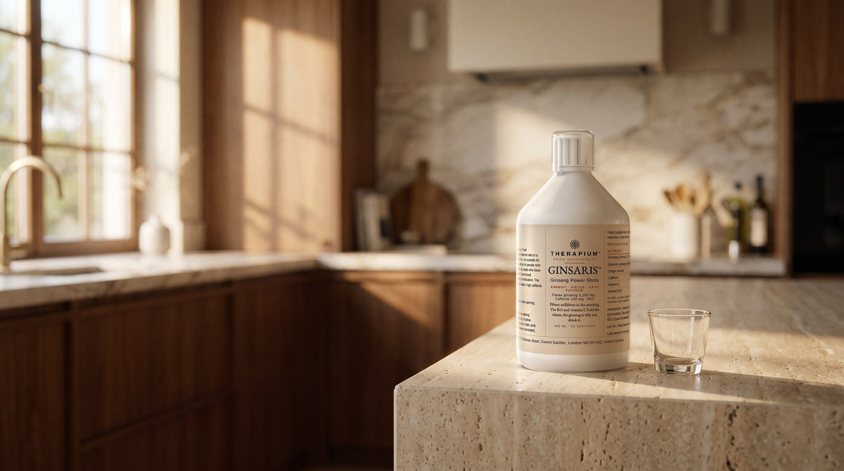 Therapium GINSARIS™ Ginseng Power Shots — 500 ml in a cinematic scene