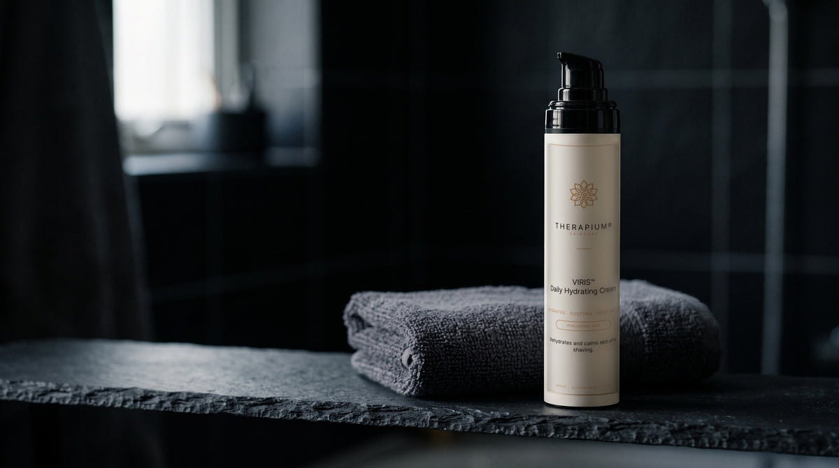 Therapium VIRIS™ Daily Hydrating Cream in a cinematic scene