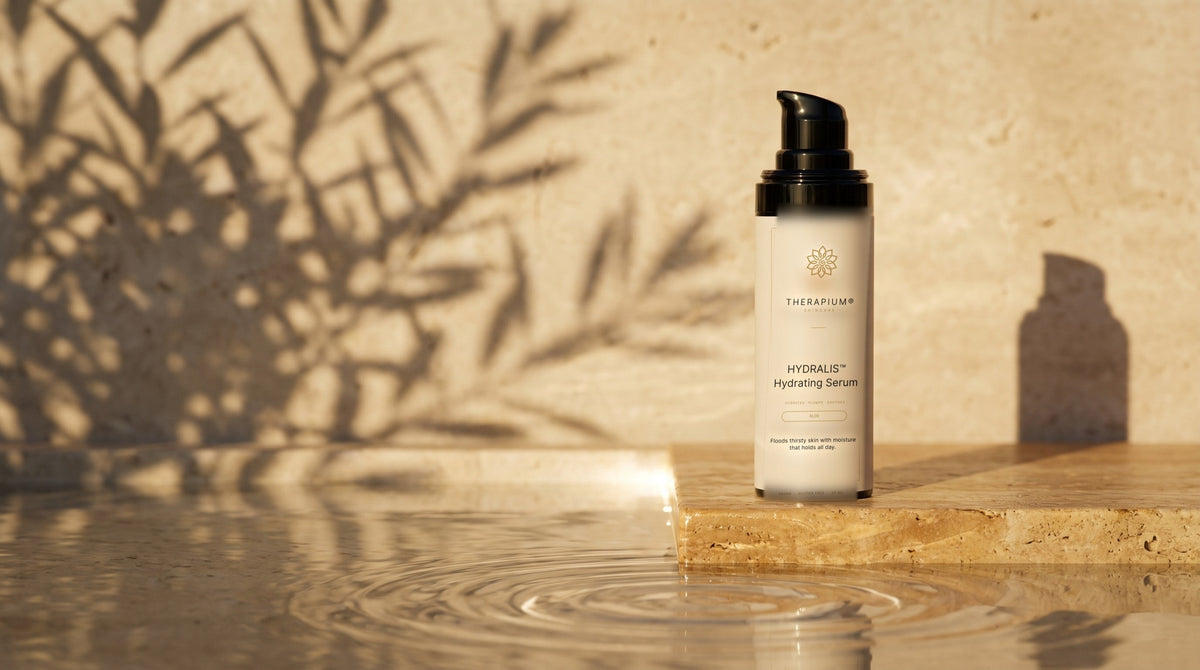 Therapium HYDRALIS™ Hydrating Serum in a cinematic scene