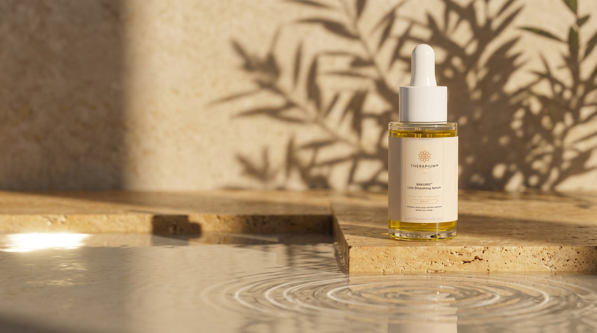 Therapium BAKURIS™ Line Smoothing Serum in a cinematic scene