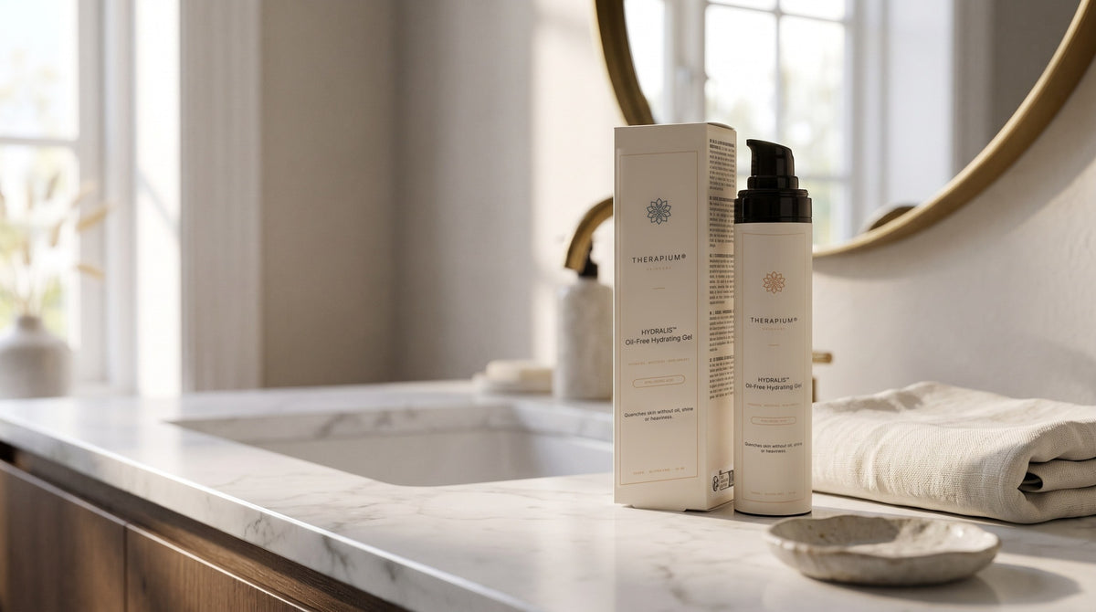 Therapium HYDRALIS™ Oil-Free Hydrating Gel in a cinematic scene