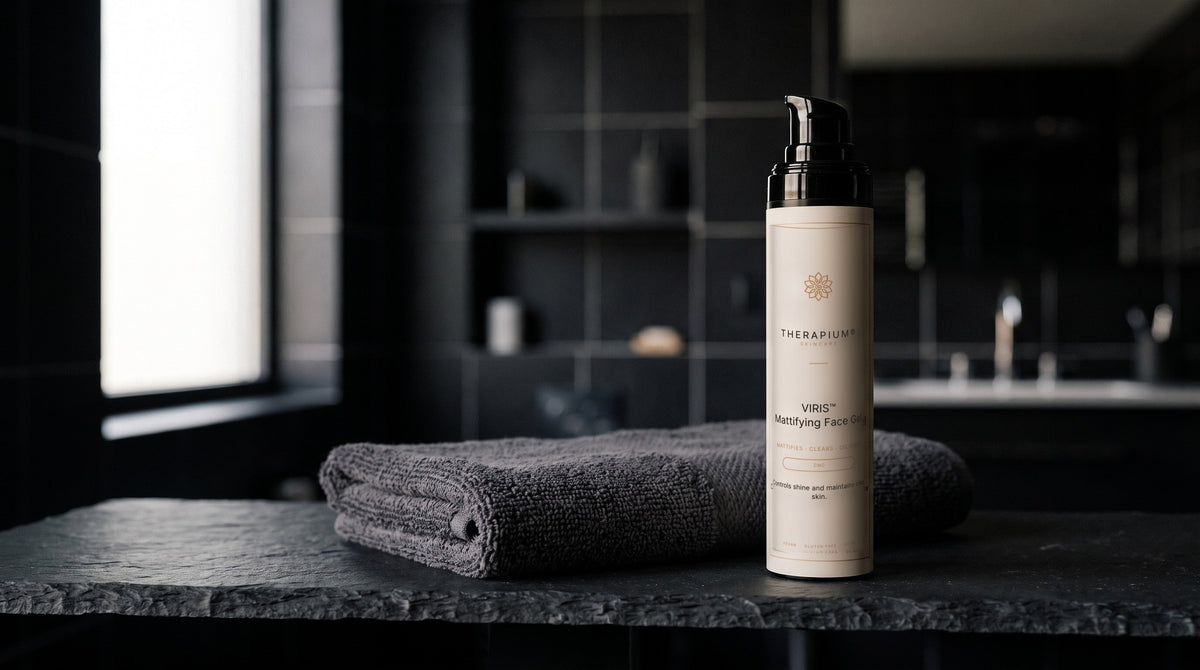 Therapium VIRIS™ Mattifying Face Gel in a cinematic scene