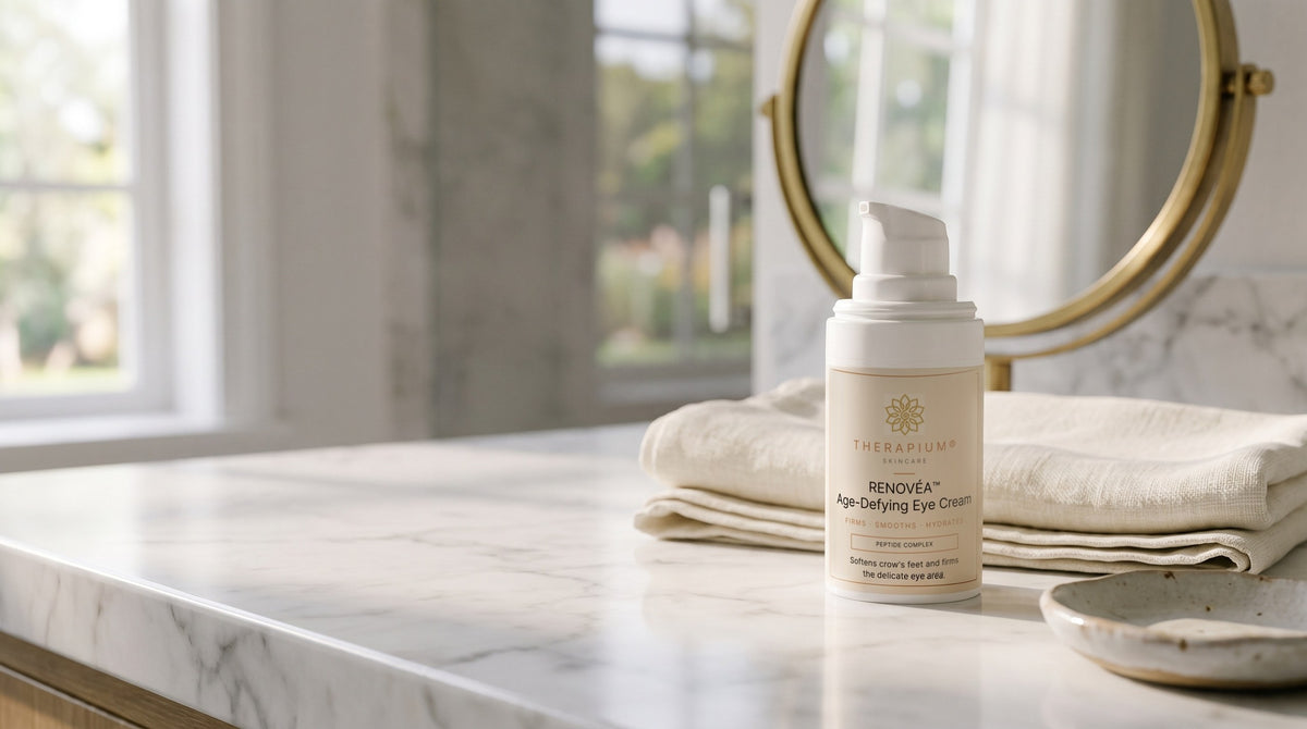 Therapium RENOVÉA™ Age-Defying Eye Cream in a cinematic scene