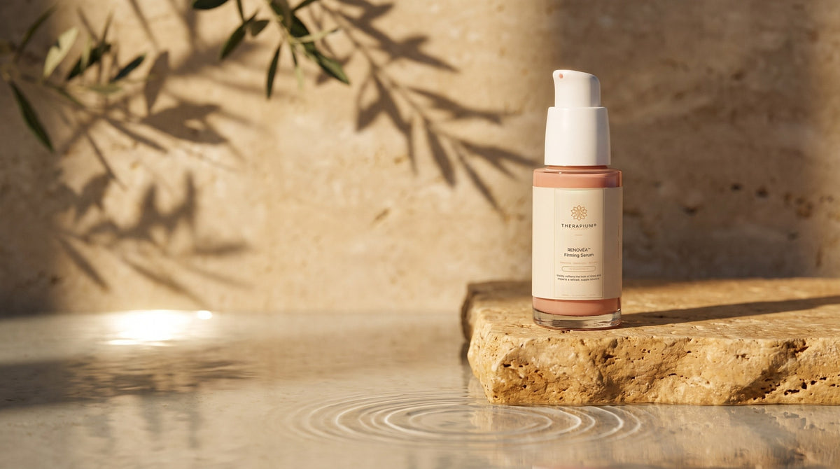 Therapium RENOVÉA™ Firming Serum in a cinematic scene