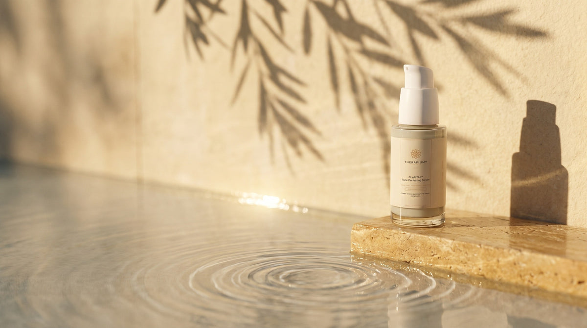 Therapium CLARITAS™ Tone Perfecting Serum in a cinematic scene
