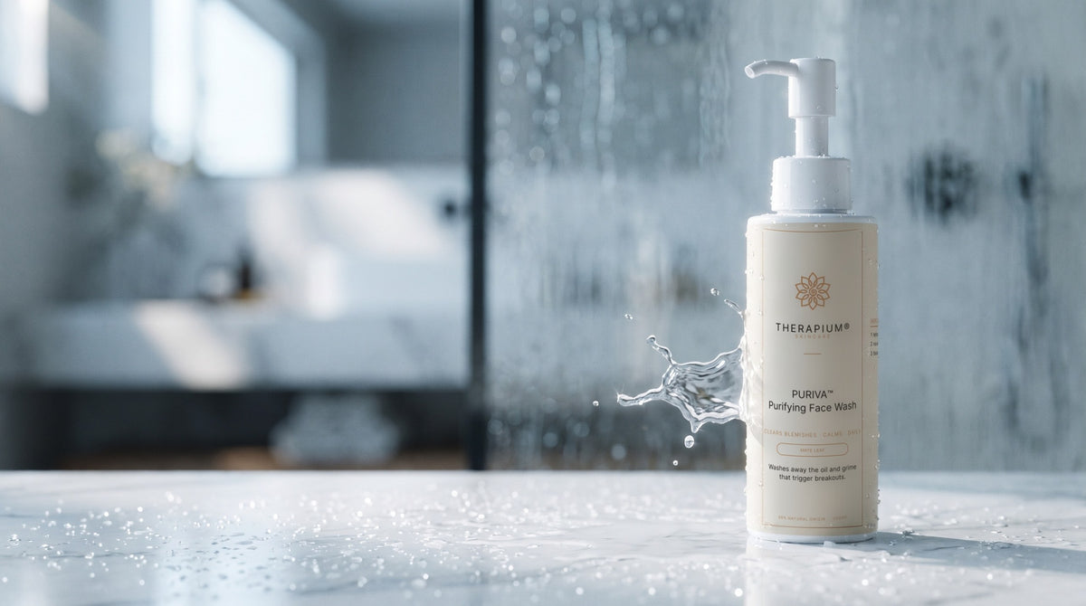 Therapium PURIVA™ Purifying Face Wash in a cinematic scene