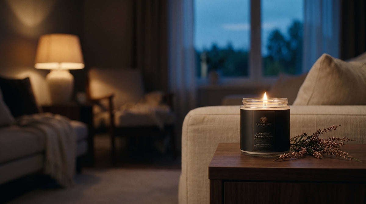 Therapium LUMINARIS™ Scented Candle — Heather in a cinematic scene