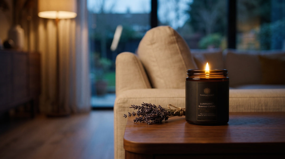 Therapium LUMINARIS™ Scented Candle — Lavender in a cinematic scene