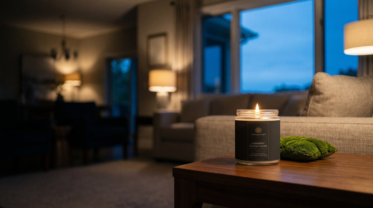 Therapium LUMINARIS™ Scented Candle — Moss in a cinematic scene
