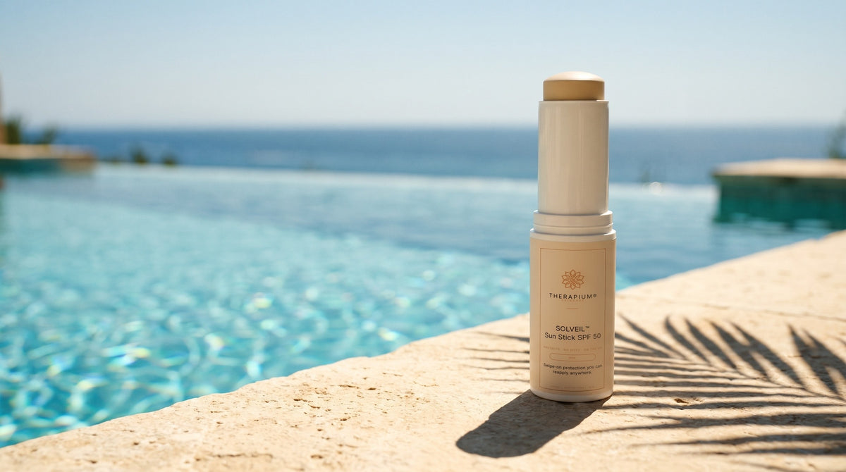 Therapium SOLVEIL™ Sun Stick SPF 50 in a cinematic scene