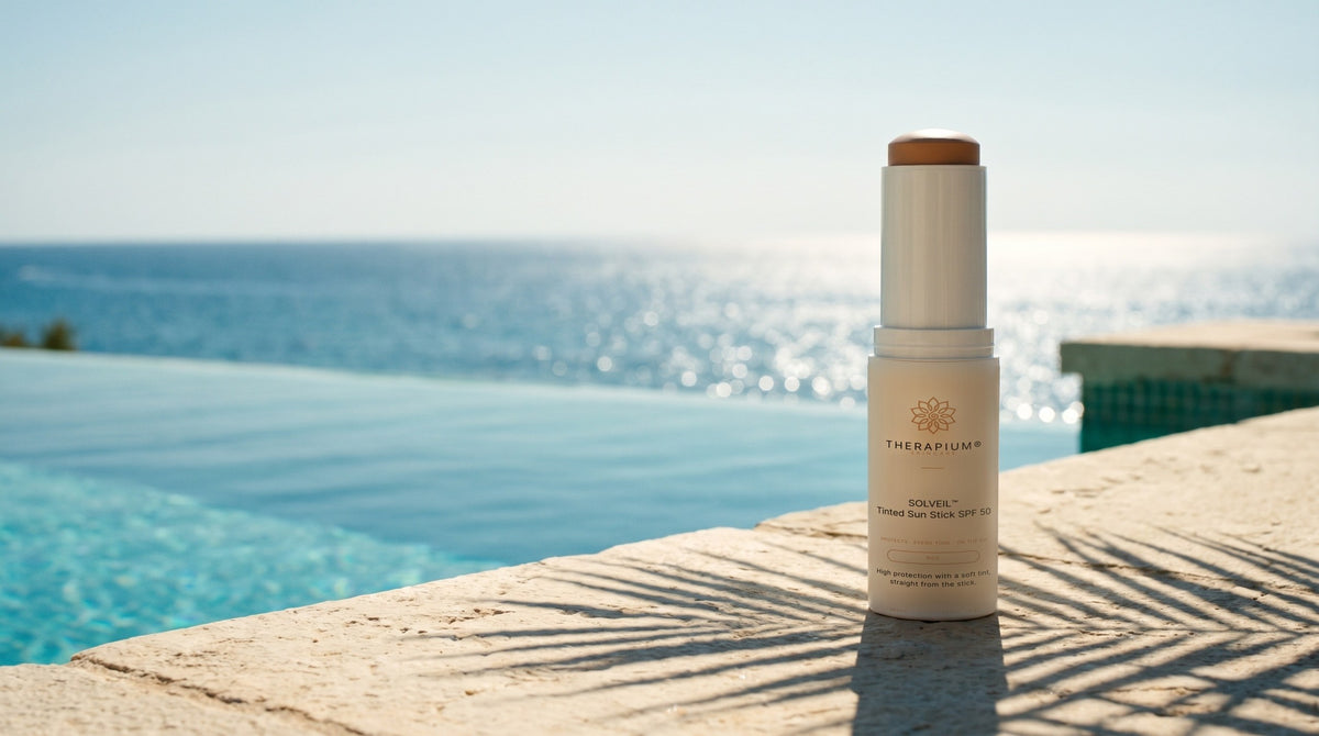 Therapium SOLVEIL™ Tinted Sun Stick SPF 50 in a cinematic scene