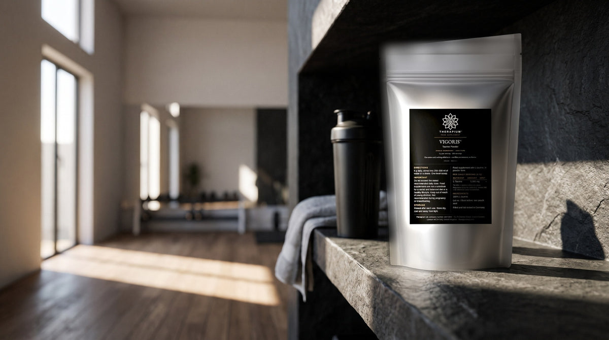 Therapium VIGORIS™ Taurine Powder — 500 g in a cinematic scene