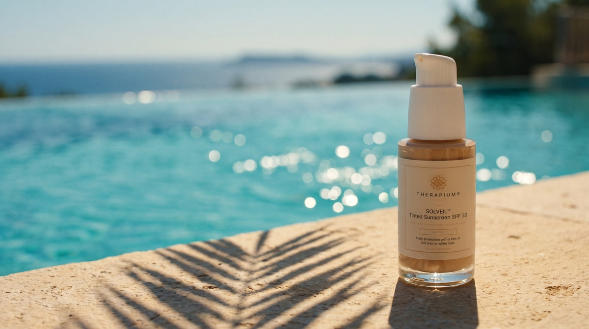Therapium SOLVEIL™ Tinted Sunscreen SPF 30 in a cinematic scene