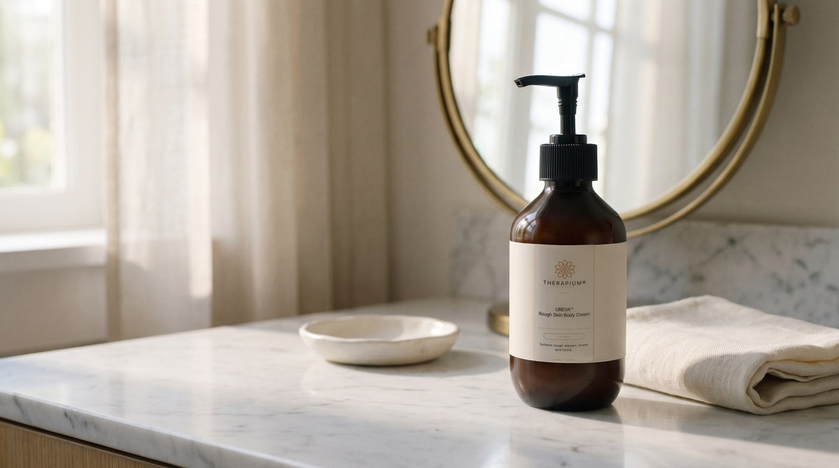 Therapium UREVA™ Rough Skin Body Cream in a cinematic scene