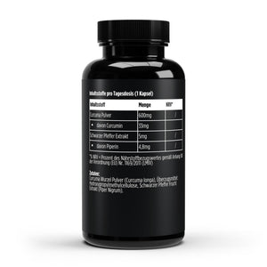 Therapium Turmeric with Piperine, a jar of 60 vegan capsules with whole turmeric root powder