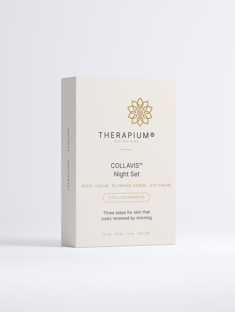 Therapium COLLAVIS Night Set gift box, front of the printed sleeve on a plain studio background