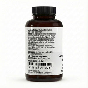 Therapium Turmeric with Piperine, a jar of 60 vegan capsules with extract at 95% curcuminoids