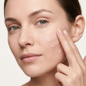 Applying Therapium VELOURIS Smoothing Foundation shade 15 Light Cool
