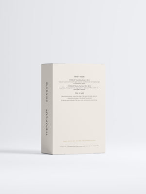 Therapium HYDRALIS Hydration Duo gift box, back of the sleeve listing what is inside and how to use it