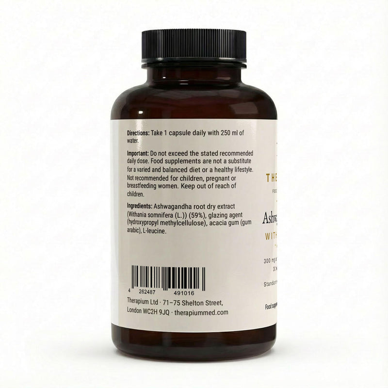 The label with the ashwagandha extract table and the ingredient list