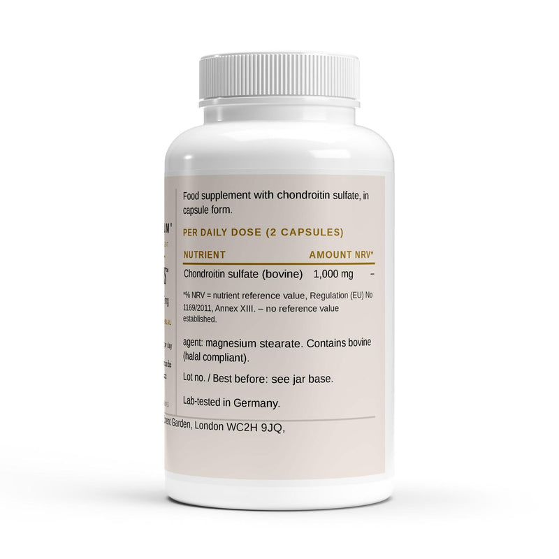 The label with the chondroitin amount and the ingredient list