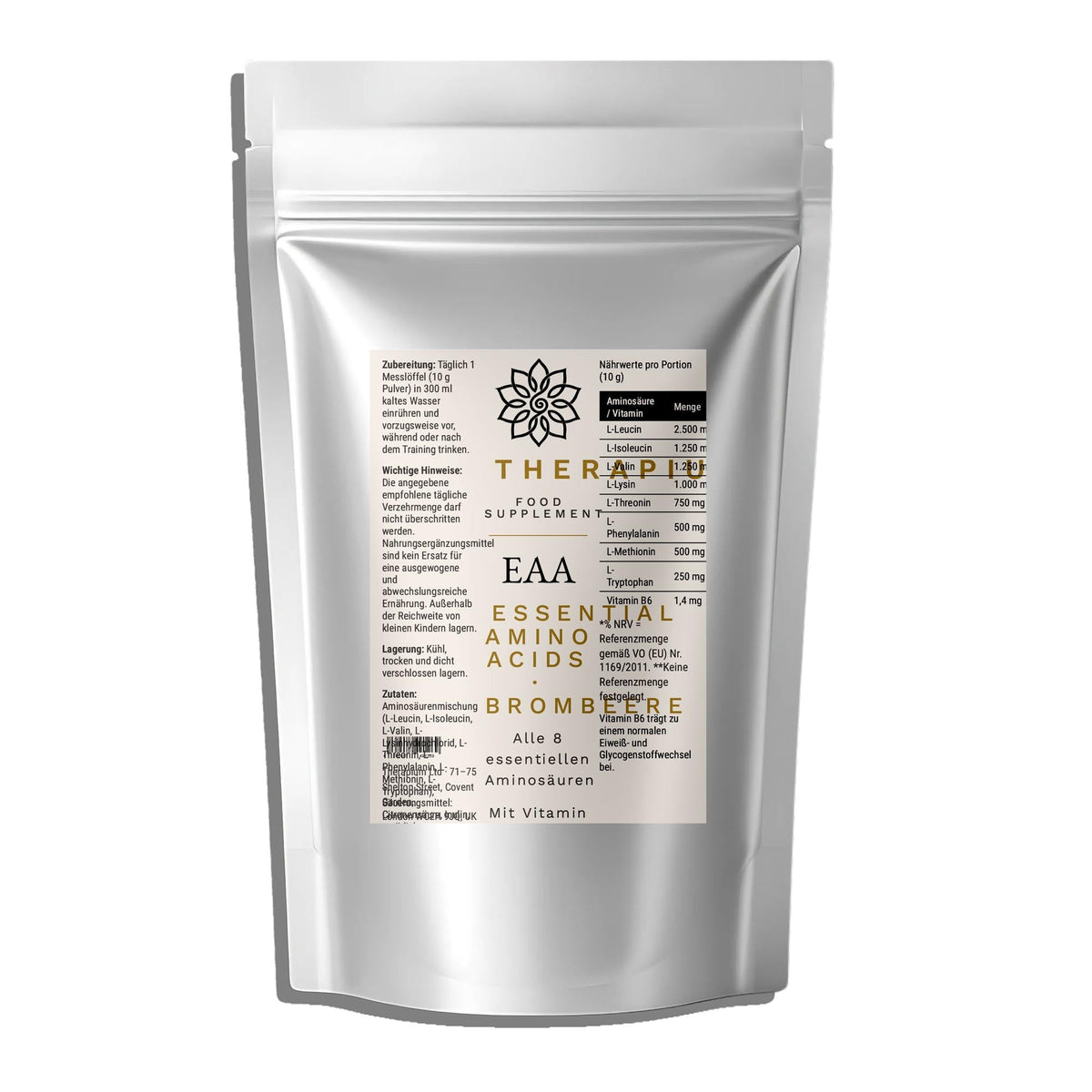 Therapium VIGORIS EAA Essential Amino Acids Blackberry, 500 g pouch, front