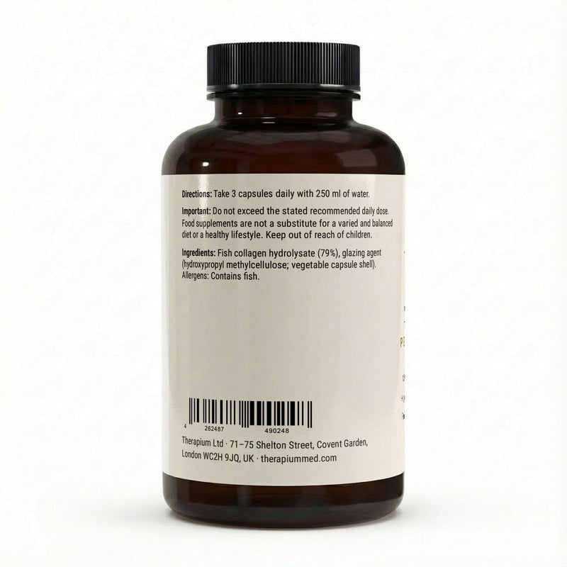 The label with the fish collagen table and the ingredient list