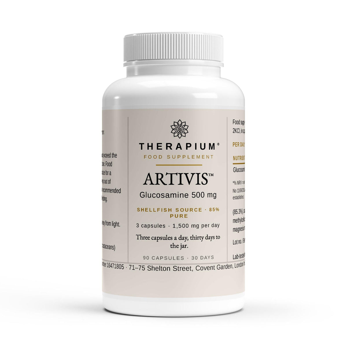 Therapium ARTIVIS Glucosamine 500 mg jar, studio shot