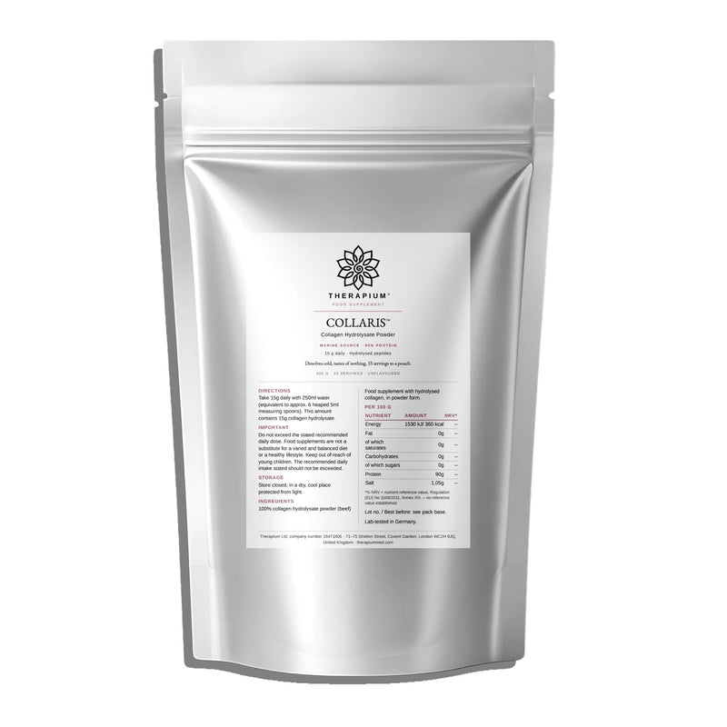 The label with the collagen hydrolysate nutrition table and the ingredient line