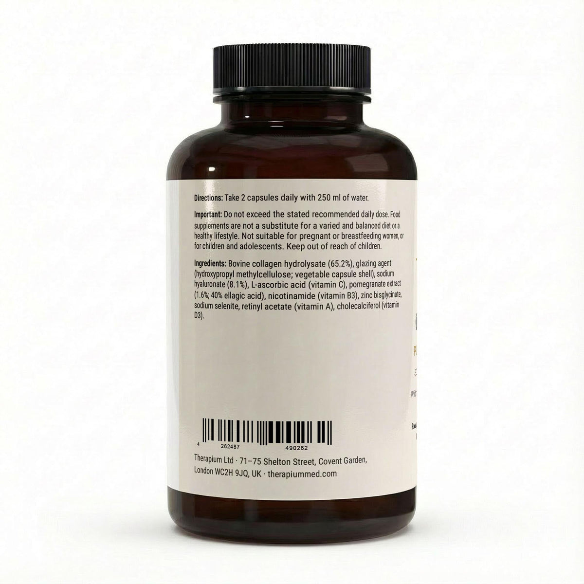 Therapium Collagen Peptides Plus Complex — side of the bottle with directions and ingredients